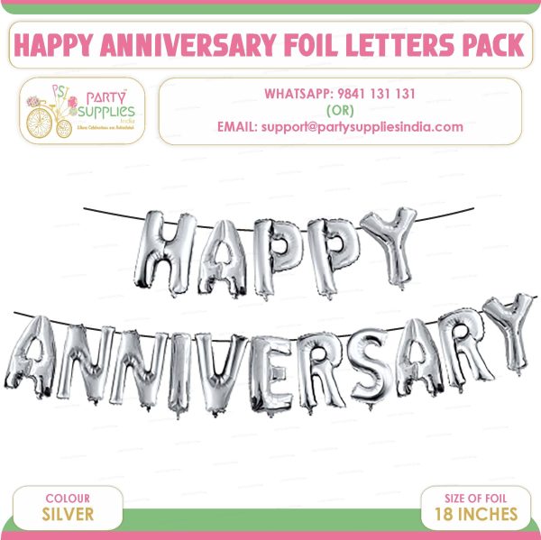 Happy Anniversary Silver Foil Balloons Letter Pack Sale